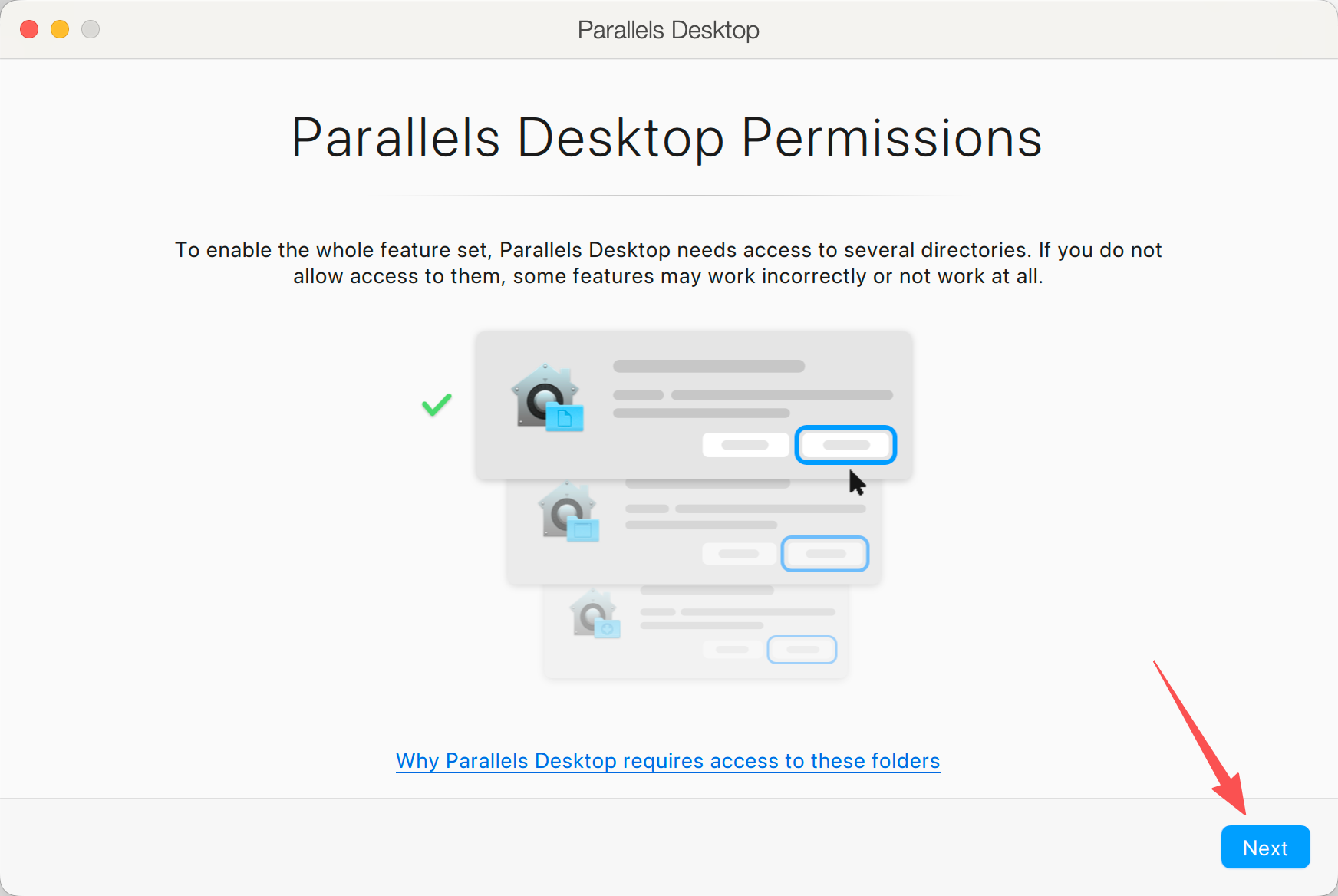 Parallels Desktop permissions screen